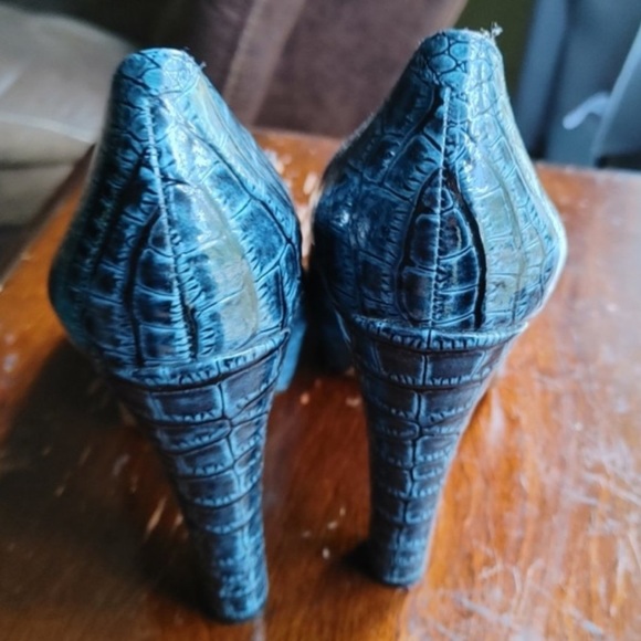 💋BCBGeneration Teal Croc Print Platform Heels Chunky 7.5 - Picture 12 of 12